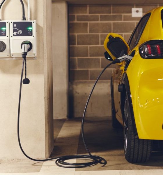 Electric car charging in home garage